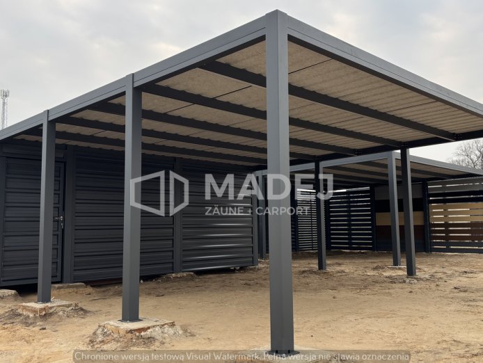 Doppelcarport mit Abstellraum aus Aluminium 6m x 9m mit LED